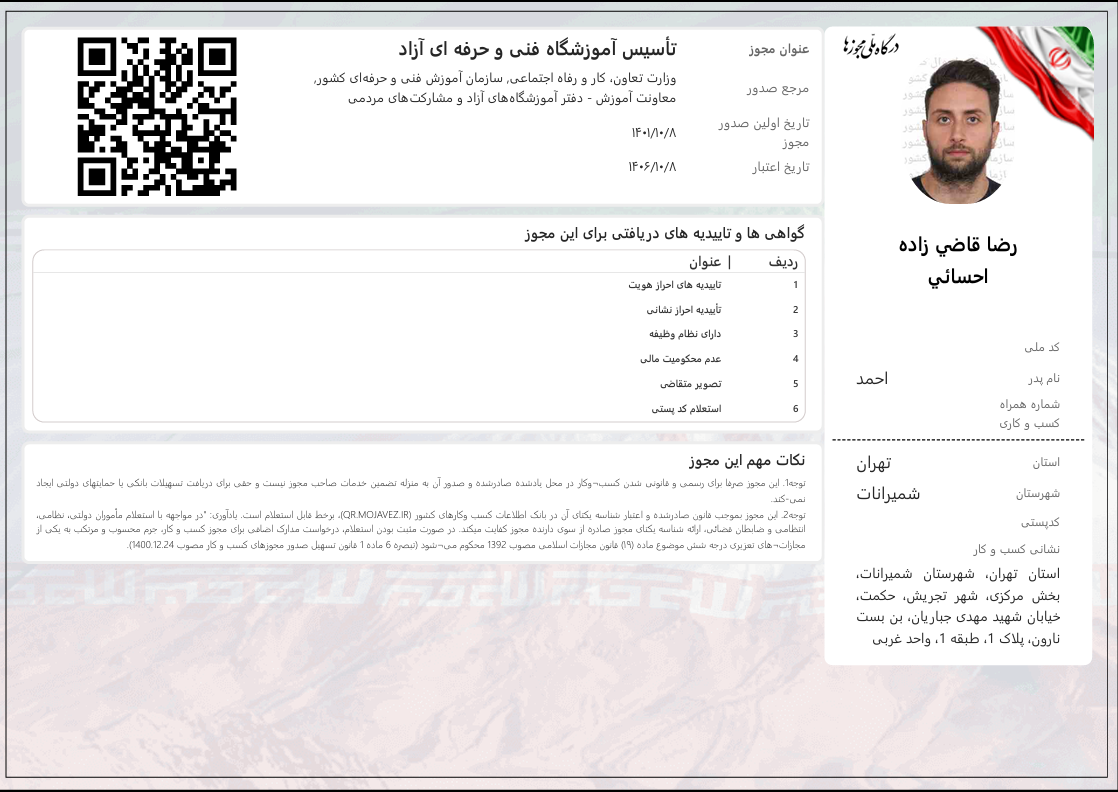 مجوز آموزشگاه